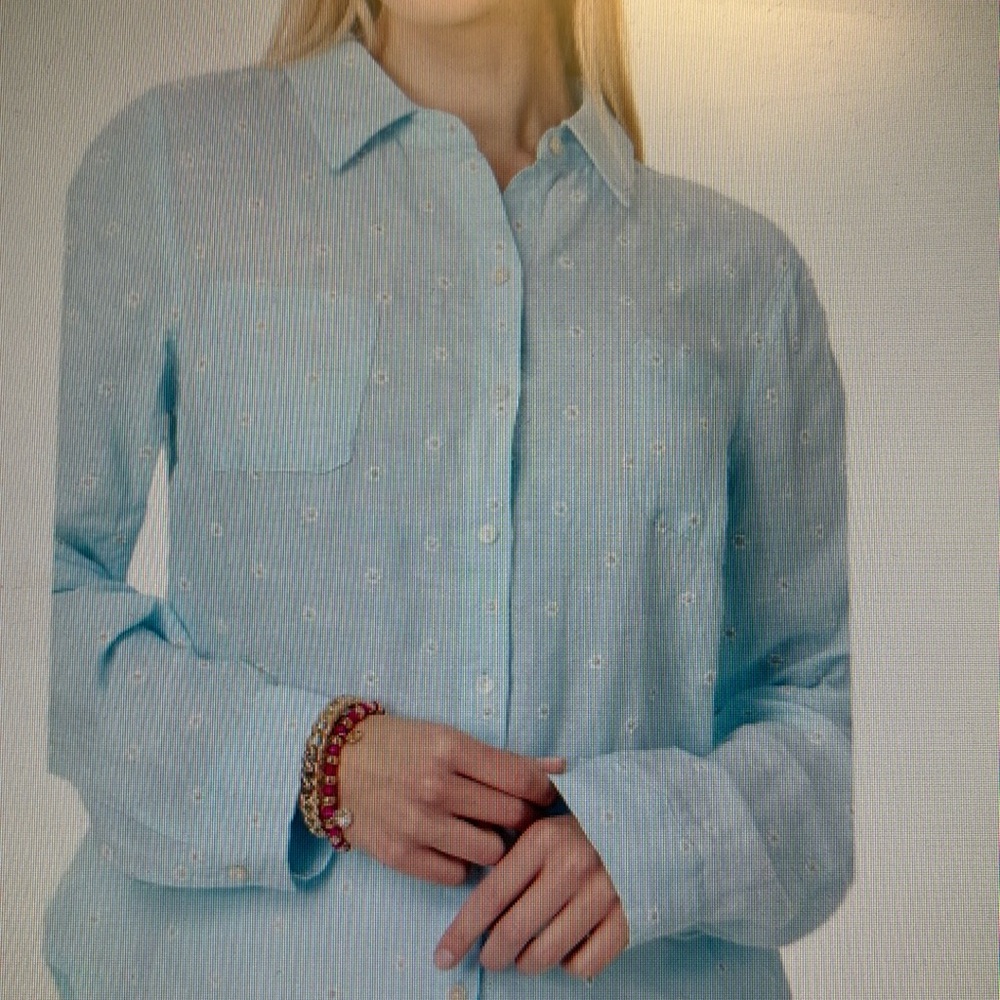 NWT Lilly Pulitzer Sea View Button down Hydra Blue You Drive Me Daisy